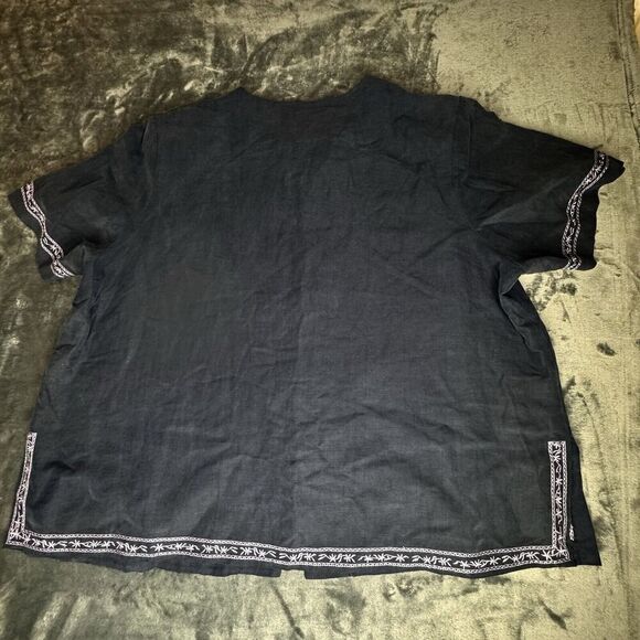 DressBarn Sz 24W SILK LINEN Blend Embroidered Short Sleeve Blouse Top Charcoal - Picture 11 of 14